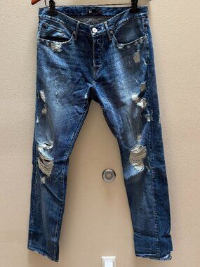 3x1 Mens Blue Distressed Selvedge Slim Straight Allman Jeans Size 33x32